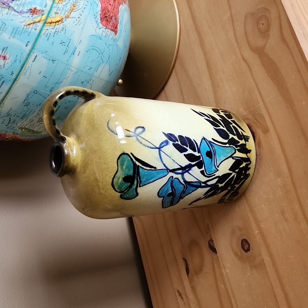 Vintage Portuguese pottery folk art jug or vase